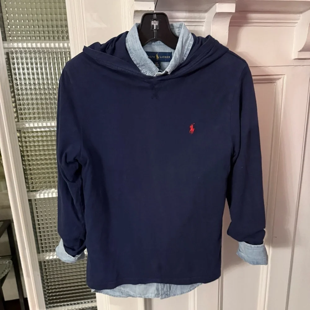 Ralph Lauren Youth Boys Denim Shirt & Navy Hoodie Sz L 14-16